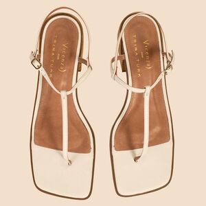 Vicenza x Trina Turk Cream Leather T-Strap Sandals